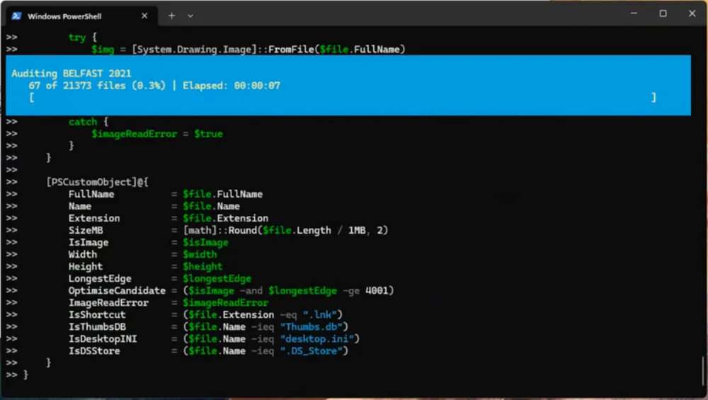 PowerShell script auditing files on the file server before migration